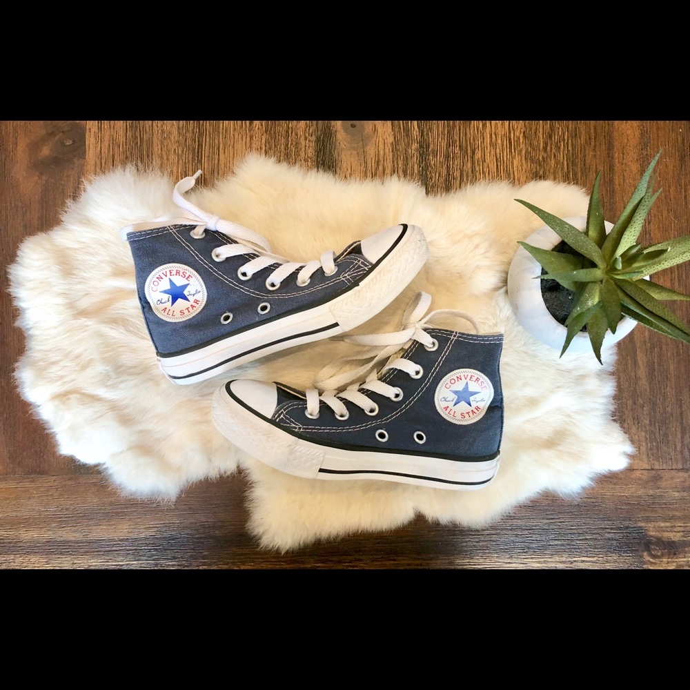 Kids Navy Blue Converse High Tops - Picture 1 of 5